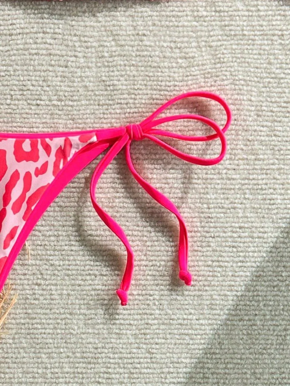 Watermelon pink Leopard Print Spaghetti Strap Tie Women's Beach Bikini Set